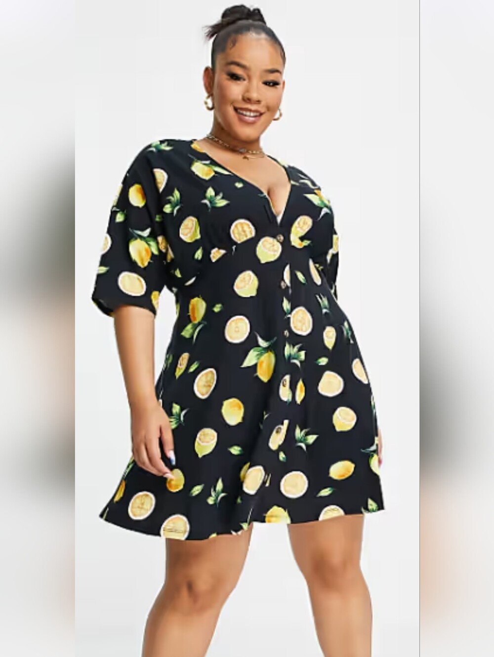 ASOS Curve Black Mini Dress with Yellow Lemon Print
